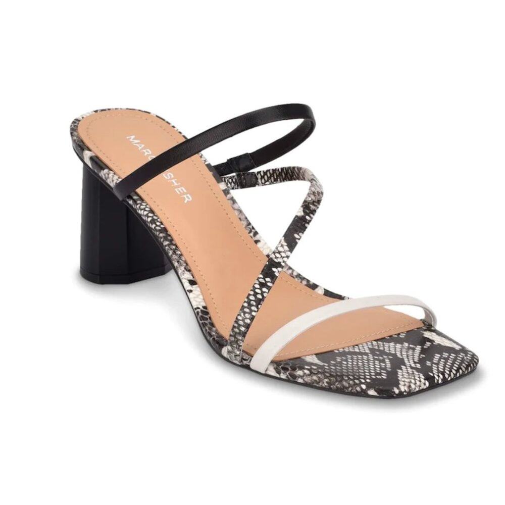 NEW Marc Fisher Aliana Snake Print Leather Heeled Strappy Sandals Size 7.5M